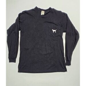 Victoria's Secret PINK XS Black Long Sleeve T-Shirt Dog Logo Pocket‎ Graphic